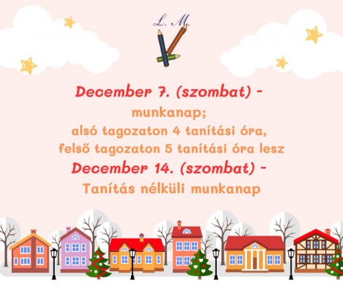 December - szombati munkanapok